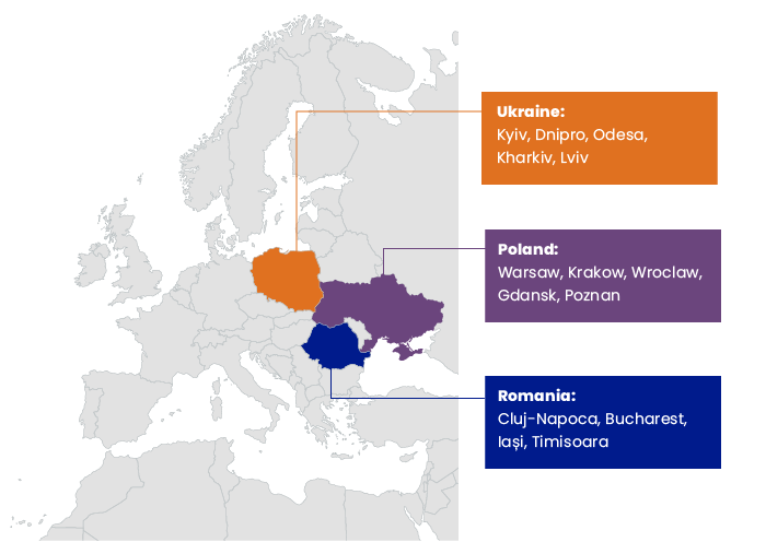 Poland, Romania, Ukraine, and their main IT hubs top outsourcing countries in Eastern Europe