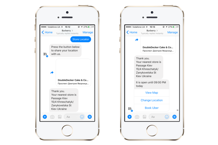 A chatbot by Burberry on Messenger